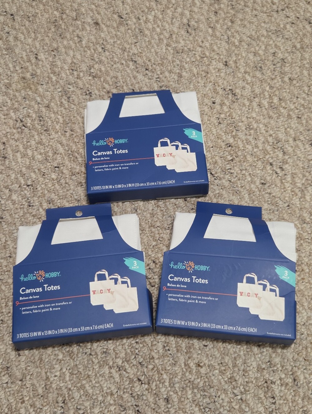 Hello Hobby Canvas Totes - White (3 Pack)--Set Of Three